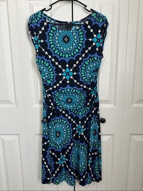 Enfocus Studio Navy, Teal & Aqua Geometric Midi Dress